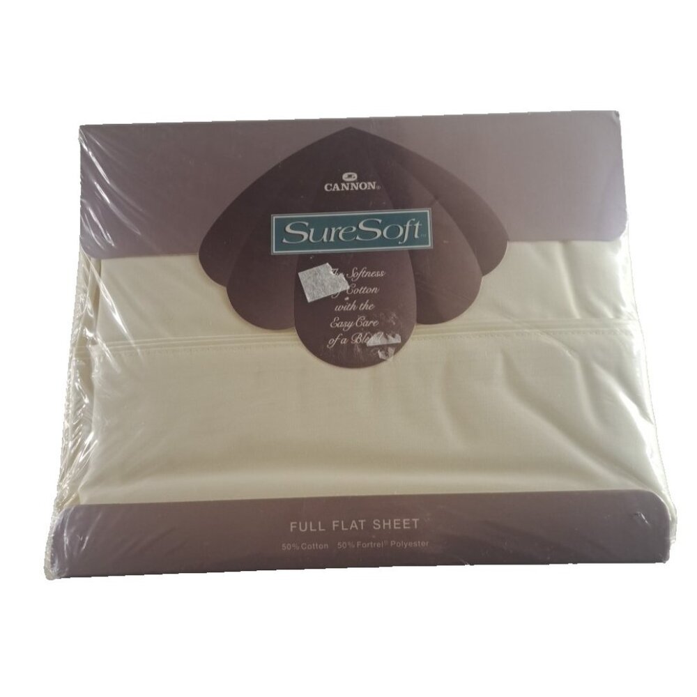 Vintage NEW Cannon Sure Soft Full Flat Sheet Yellow Satin Trim USA Made Fortrel
